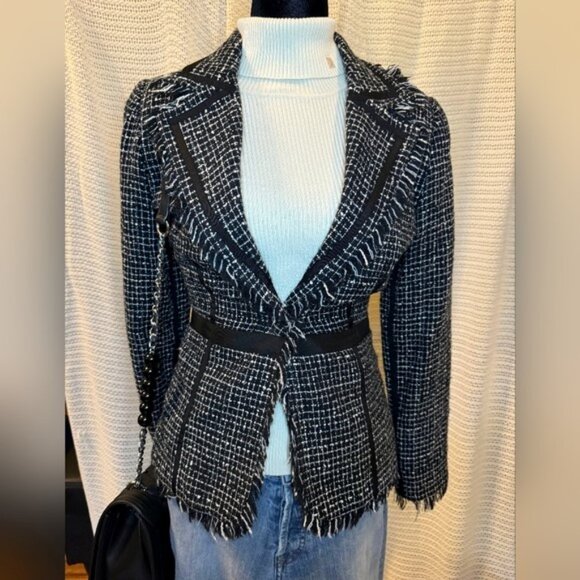 Bisou Bisou Blazer black and white tweed size 2 - Picture 3 of 9